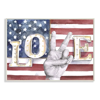 Stupell Industries Love Peace Sign Hand American Flag Design Wall Plaque
