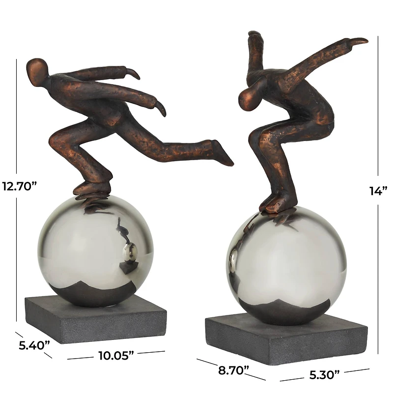 Bronze People Sculpture with Silver Ball Stand Set
