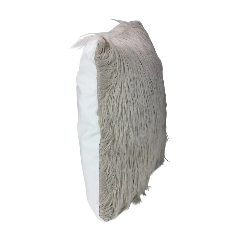 Beige & Taupe Faux Fur Square Throw Pillow With Suede Backing