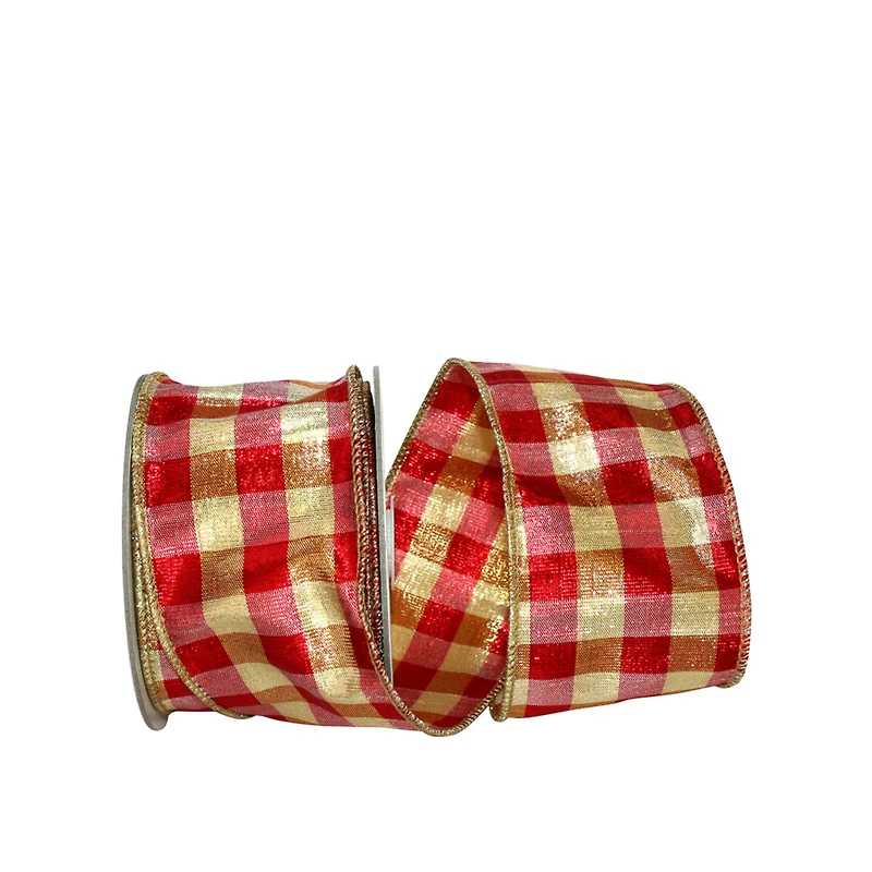 JAM Paper 2.5" x 10yd. Metallic Wired Lame Gingham Check Dupioni Ribbon
