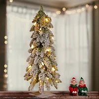 2ft. Pre-Lit Snowy Downswept Forestree With Metal Plate, Clear Lights