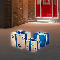 White & Blue Lighted Hanukkah Gift Box Decoration Set