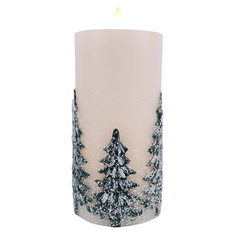 6" Flocked Trees LED Wax Pillar Candle by Ashland®