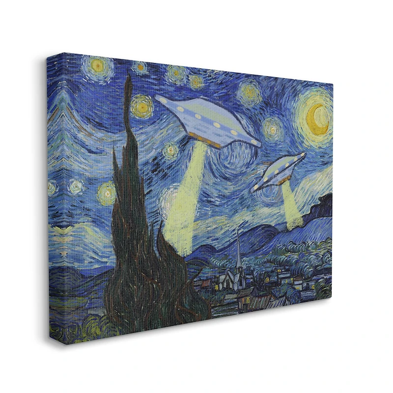 Stupell Industries Starry Night Classic Alien UFOs Canvas Wall Art