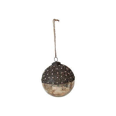 Hello Honey® 5" Starry Bronze & Dipped Silver Mercury Glass Ball Ornament