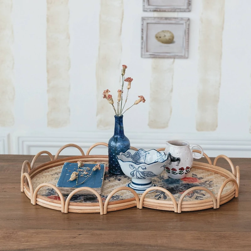 Hello Honey® 23.5" Floral Fantasy Rattan & Bamboo Tray