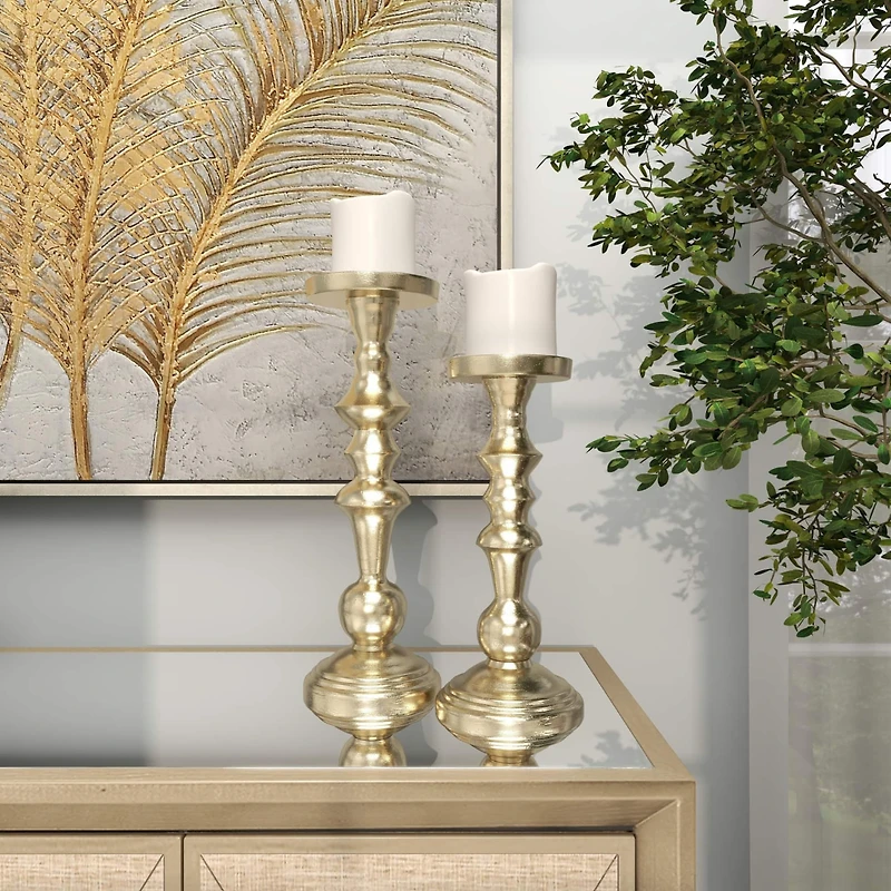 Gold Aluminum Candle Holder Set