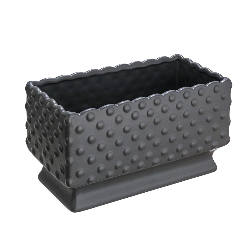 Hello Honey® 11" Black Ceramic Hobnail Planter with Scalloped Edge