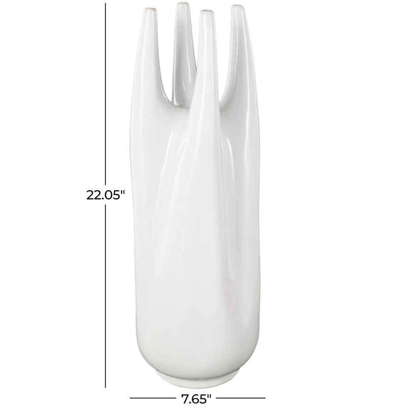 22" White Abstract 4-Opening Ceramic Vase