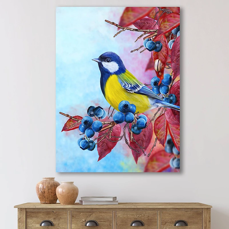 Designart - Bright Bird Bullfinch Sitting On A Branch II