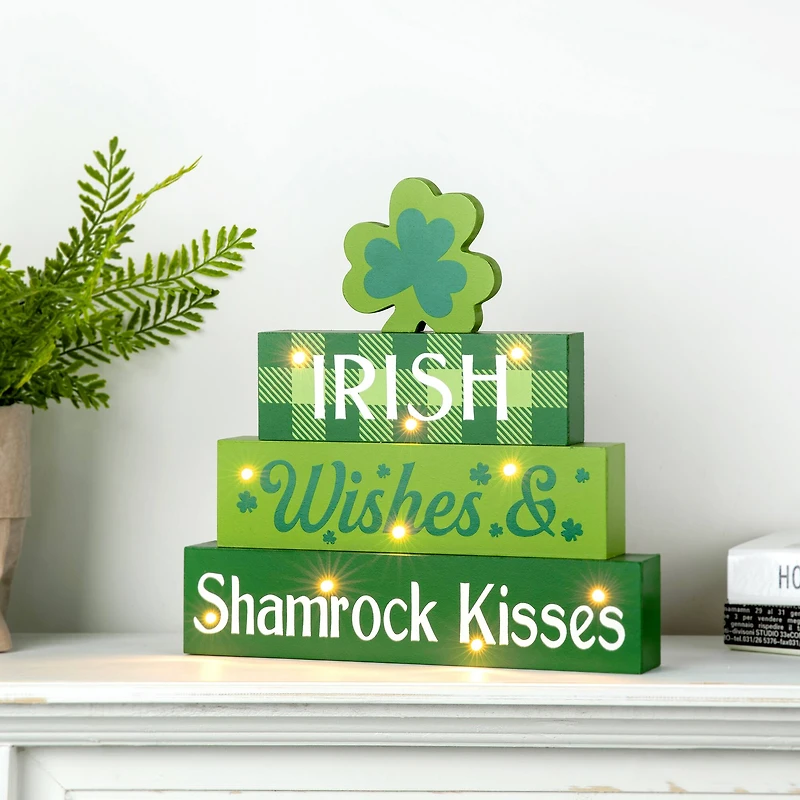 Glitzhome® 11.5'' Lighted St. Patrick's Wooden Block Table Sign
