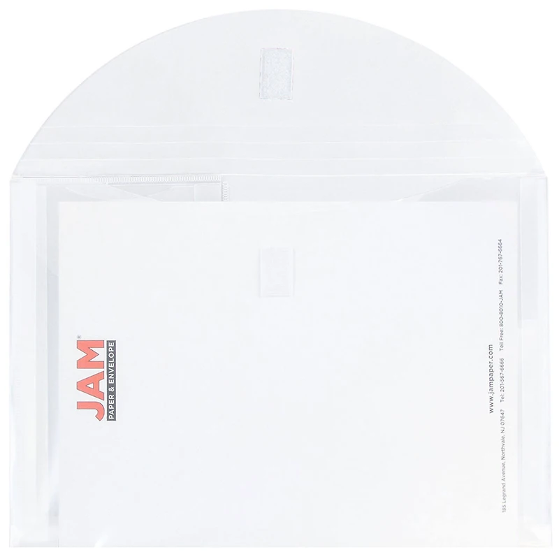 JAM Paper 9.75" x 13" Clear 3-Pocket Plastic Hook & Loop Closure Envelopes, 12ct.