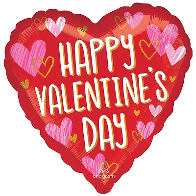 17" Happy Valentine's Day Sketch Hearts Foil Mylar Balloon