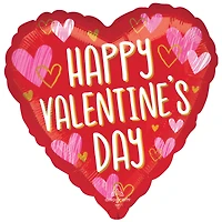 17" Happy Valentine's Day Sketch Hearts Foil Mylar Balloon