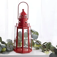 13.5" Red Lighthouse Hanging Candle Lantern