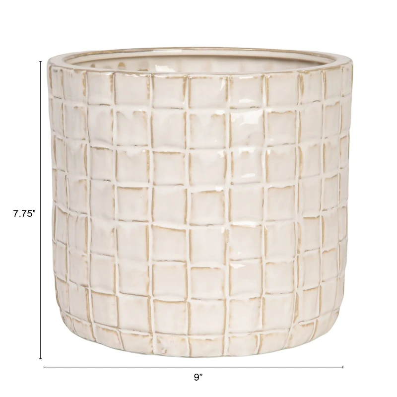 Hello Honey® 7" Round Stoneware Planter with Woven Pattern in Reactive Glaze