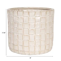Hello Honey® 7" Round Stoneware Planter with Woven Pattern in Reactive Glaze
