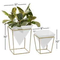 CosmoLiving by Cosmopolitan Set of 2 White Metal Contemporary Planter, 10", 15"