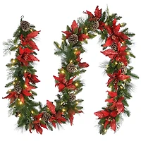 9ft. Pre-Lit Poinsettia & Pinecone Garland