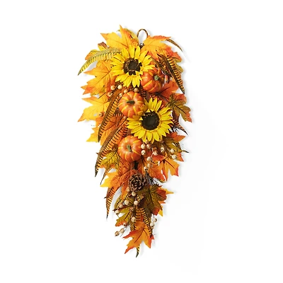 Glitzhome® 26" Sunflower Pumpkin Leaf Swag