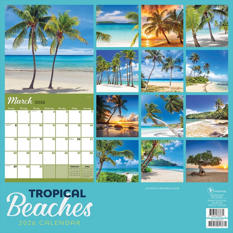 2026 Tropical Beaches Wall Calendar