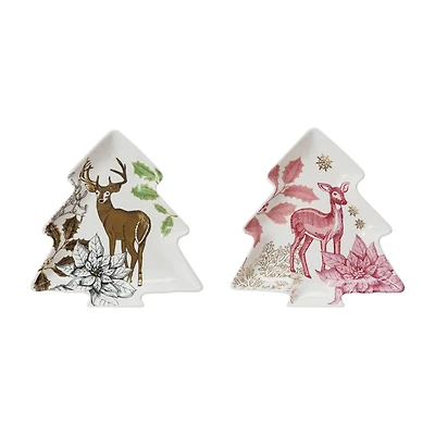 Hello Honey® 9" Tree Shaped Deer Stoneware Plate Set