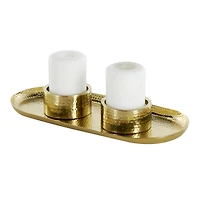 16" Gold Stainless Steel Metal Hammered Candle Holder with Oval Tray Plate