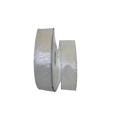 JAM Paper 1.5" x 50 yd. Silver Glimmer Value Wired Edge Ribbon