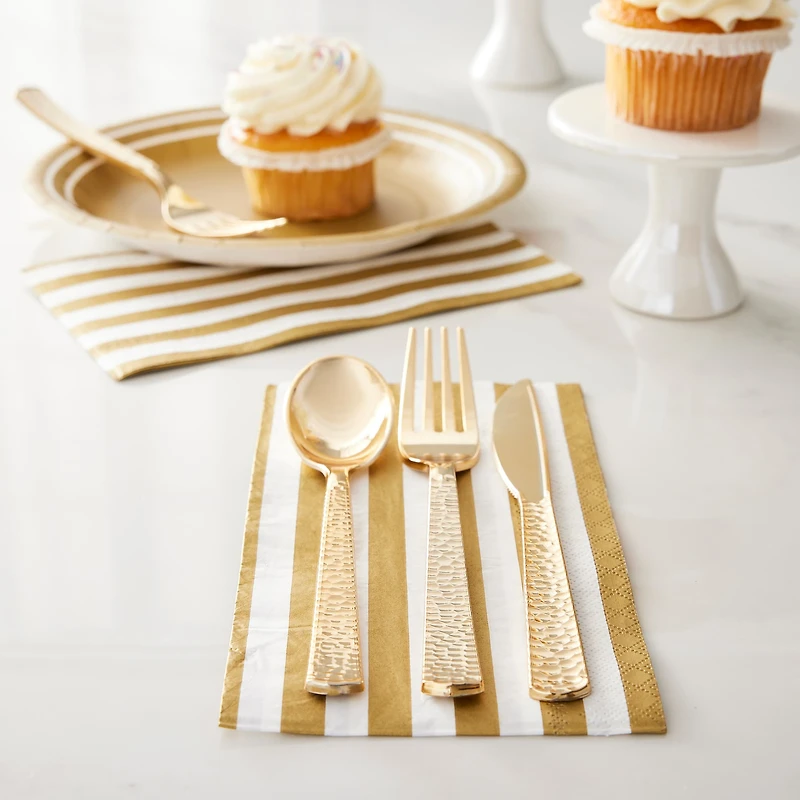 Gold Hammered Plastic Cutlery Set by Celebrate It™, 120ct.