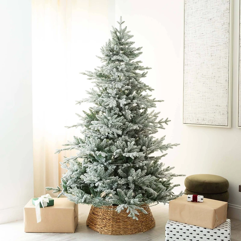 7ft. Pre-Lit Flocked Fir Artificial Christmas Tree, Warm White LED Lights