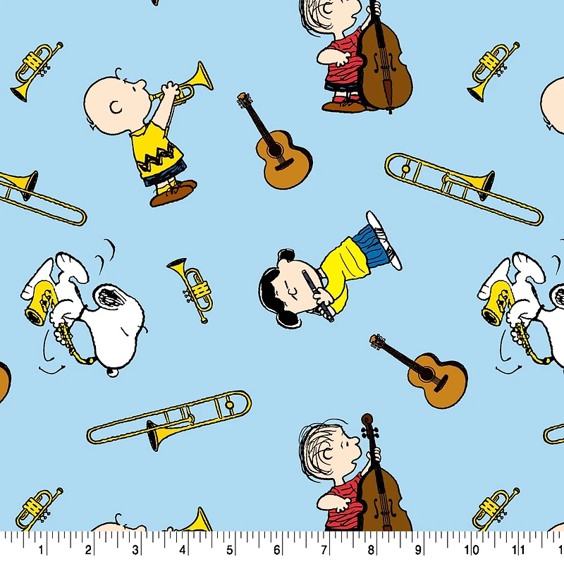 Peanuts® Music Toss on Blue Cotton Fabric