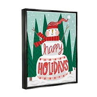 Stupell Industries Happy Holidays Happy Snowman Framed Floater Canvas Wall Art