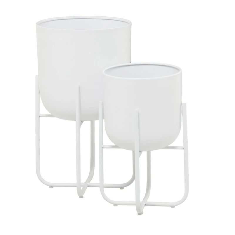 CosmoLiving by Cosmopolitan White Metal Planter with Removable Stand Set