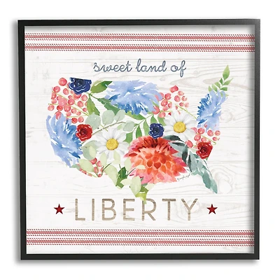 Stupell Industries Sweet Land Of Liberty Floral USA Framed Giclee Art
