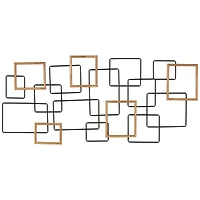 Black Metal Geometric Overlapping Wire Square Wall Décor with Gold Accents