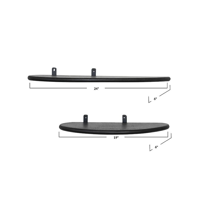 Hello Honey® Black Mango Wood Organic Shaped Floating Wall Shelf Set