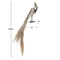 Hello Honey® 11" Champagne Fabric & Feather Peacock with Glitter and LED Lights