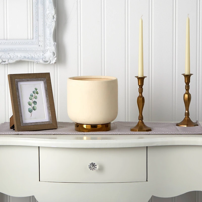 8" Elegance Ceramic Planter with Gold Accents