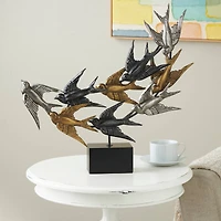 19.5" Black Metallic Flying Flock of Birds Sculpture Décor