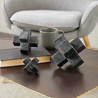 Black Geometric Jacks Marble Sculpture Set