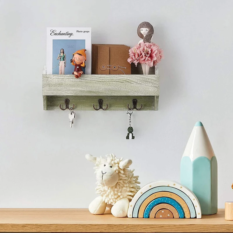 NEX™ Olive Green Wall-Mounted Wooden Key Rack with 3 Double Key Hooks