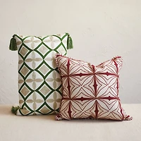 Hello Honey® 22" Natural & Green Cotton Embroidered Lumbar Pillow