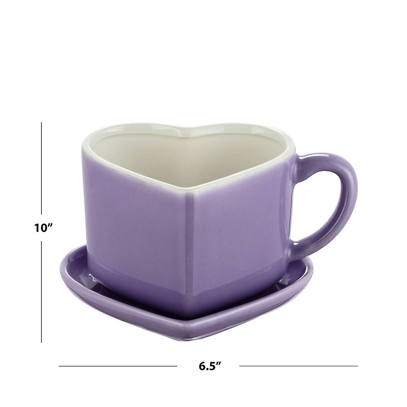 Miss Valentine Purple Ceramic Candy Heart Mug & Saucer