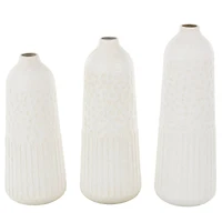 White Metal Textured Decorative Vase with Honeycomb Pattern Set