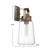 Hello Honey® Gage Tuscan Gold Industrial Tapered Seedy Glass & Metal Wall Mounted Outdoor Light