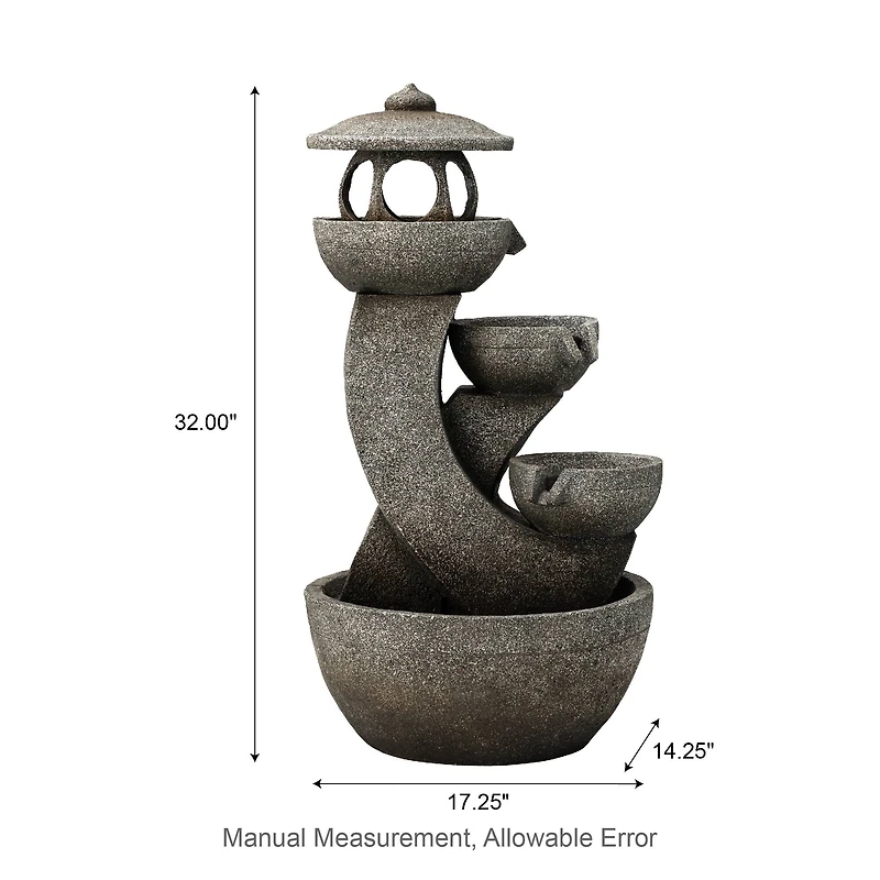 Glitzhome® 32" 4-Tier LED Pagoda Outdoor Fountain