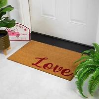 Red & Natural Love Natural Coir Outdoor Doormat