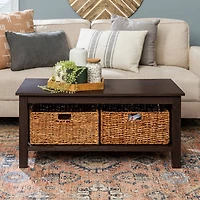 Walker Edison 40" Espresso Mission Storage Coffee Table with Baskets