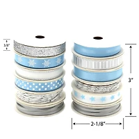 Gwen Studios 3/8" x 2yd. Silver & Blue Holiday Ribbon Pack, 24ct.