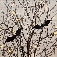 5ft. Pre-Lit Artificial Halloween Black Twig Tree with Bats and 50 Warm White LED Lights